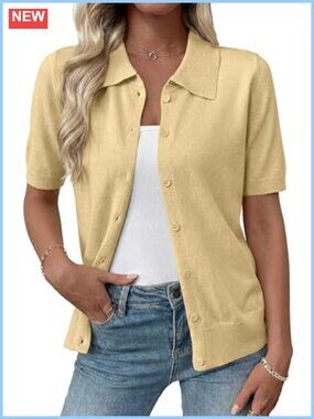 Wool Blend Short Sleeve Button Cardigan Sweater